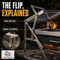 Barbecue au charbon de bois portable moderne avec panier à retourner double face en acier inoxydable et grille amovible pour le camping en plein air et l'utilisation sur la terrasse