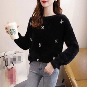 Señoras primavera nueva llegada cuello redondo manga larga perla rebordear mujeres Mohair suéter - Product Image 2