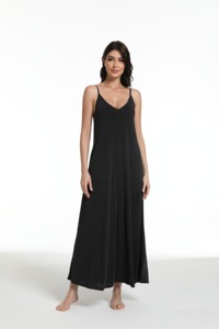 Бамбуковые хлопковые ночные рубашки на заказ, черные женские ночные рубашки без рукавов, оптовая продажа, Ночные платья для сна для женщин - Product Image 4