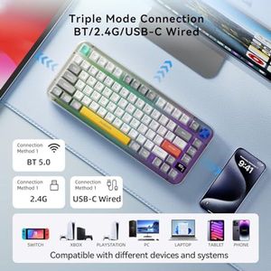 Teclado Inalámbrico para Juegos K75pro OEM ODM, Teclado Tri-Modo Bluetooth 2.4G USB-C para Computadora, Retroiluminación RGB, Perilla Multimedia, Teclado Creamy - Product Image 6