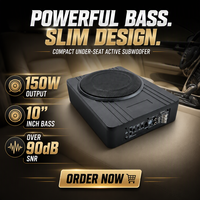 Subwoofer actif pour voiture Zeming de 10 pouces, à installer sous le siège, avec amplificateur 24V à bobine simple, 150W RMS