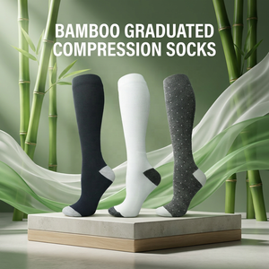 Chaussettes de compression graduée fines en bambou tricoté à pois, respirantes, <span class=keywords><strong>anti</strong></span>-fatigue, montantes jusqu'au genou, personnalisées ODM, unisexes, pour la course, les voyages et les jeunes - Product Image 1