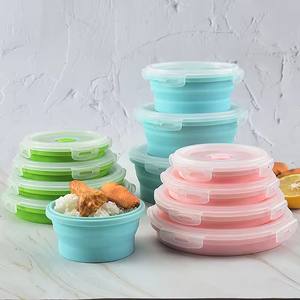 Fiambrera plegable de silicona portátil sin BPA, fiambrera <span class=keywords><strong>personalizada</strong></span> a prueba de fugas, cajas Bento con tapas de plástico para comida de niños - Product Image 2