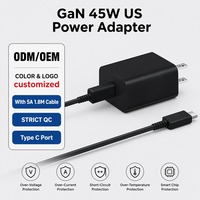 Cargador USB-C GaN de 45W para EE. UU., Cable C a C de 5A y 1.8M, Cargador de Pared Inteligente con Chip de Regulación de Voltaje, Adaptador de Corriente de 45W para Teléfono