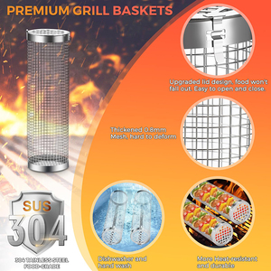 Factory Sales Outdoor Kitchen <b>Tool</b>-304 Stainless Steel BBQ Cylindrical Grill Barbecue Net Basket Cage for Picnic - Product Image 3