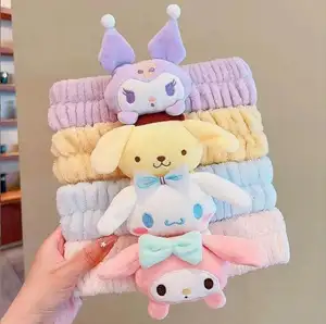 YWMX Girl Kawaii Hermosa Kuromi Melody Diadema de felpa Cinnamoroll Juguete de peluche Chica Elástico Lavado DE CARA Accesorios para el cabello