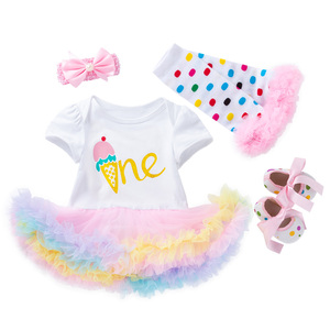 Ensembles en gros pour fille <span class=keywords><strong>1er</strong></span> anniversaire enfants robe bébé 4 pièces monogramme licorne mignonne princesse Tutu jupe barboteuse costumes - Product Image 6