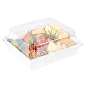 Grand plateau alimentaire jetable en papier kraft pour fruits, sushis et salades, avec revêtement UV et couvercle transparent - Product Image 1