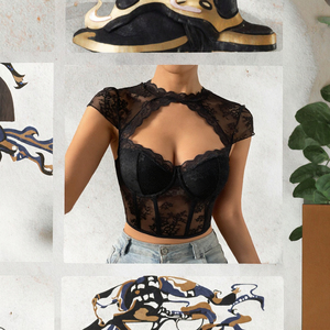 Anillo de acero Sexy con diamantes de encaje Floral informal de verano para mujer, Top corto ajustado de espina de pescado, tela de gasa teñida lisa - Product Image 2