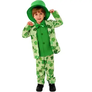 Prezzo a buon mercato verde elfo per bambini Costume da bambino Leprechaun Costume da bambino St. Patrick giorno vestito per i ragazzi