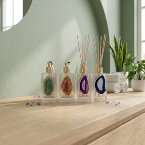 Dispensadores de Jabón con Rebanadas de Ágata, Difusores Rectangulares con Incrustaciones de Piedras Preciosas, Decoración para el Hogar, Artículos Decorativos Feng Shui, Origems Brasil - Product Image 2