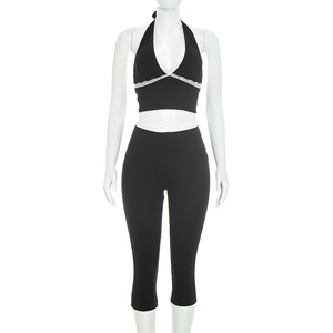 PEEQI J26ST268 신상 봄 가을 여성 크롭탑+레깅스 투피스 세트 캐주얼 스트릿웨어 투 아웃핏 - Product Image 4