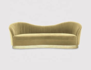 L'hôtel <span class=keywords><strong>Villa</strong></span> Contacter Dos Plissé <span class=keywords><strong>Vert</strong></span> Forêt Salon Canapé 3-Seater Tissu Velours Canapé avec Base Dorée - Product Image 5