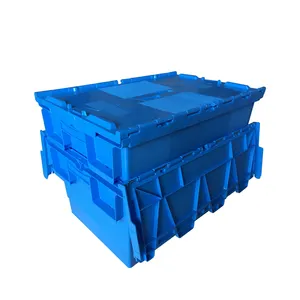 Nestableスタッカブルプラスチックムービングクレートウェアハウスストレージエコトートインテグラ配送ボックス/ふた付きビンターンオーバーボックス