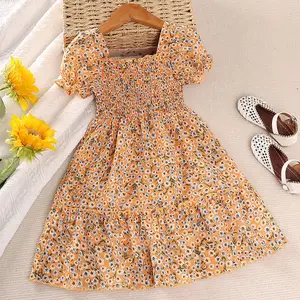 뜨거운 판매 어린이 드레스 꽃 무늬 프린트 여름 어린이 의류 유아 소녀 의상 캐주얼 드레스