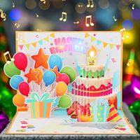 Nouveau gâteau 3D anniversaire cartes de voeux lumières musique stéréoscopique cartes de voeux peut souffler des bougies anniversaire cartes-cadeaux