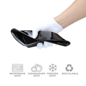 Contenedor de comida de preparación de comida de plástico negro desechable para llevar apilable seguro para microondas con tapas