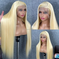 Perruques de cheveux humains indiens vierges lisses roux transparentes HD pour femmes, sans colle, double trame, pré-épilées, avec dentelle frontale