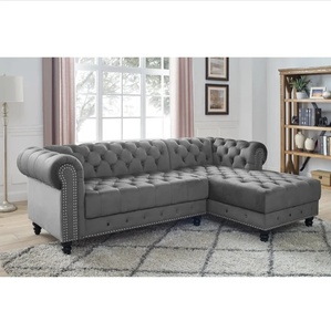 NOVA Nordic <strong>Red</strong> Velvet Chesterfield Couch Set Sectional <strong>Sofas</strong> L Shape Upholstered <strong>Corner</strong> <strong>Sofa</strong> for Living Room Furniture - Product Image 1