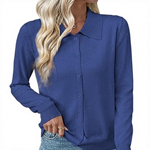 Cárdigan de punto para mujer con apliques de setas, cuello en V, manga farol, suéter informal de otoño - Product Image 1
