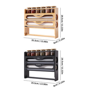 Bamboo Wall Storage <b>Rack</b> With Spice Jars Foil <b>Plastic</b> Holder Punch Free Installation For Kitchen - Product Image 4