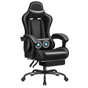Fauteuil de massage et de jeu noir style course inclinable avec repose-pieds et accoudoirs réglables - Product Image 1