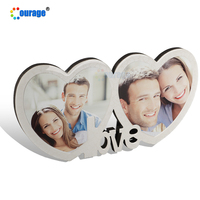 Double coeur forme cadre photo numérique sublimation cadre photo en bois blanc pour les couples MD-054