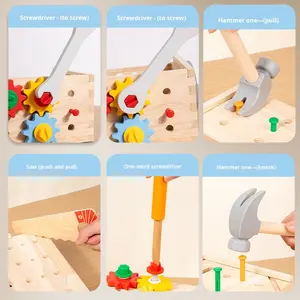 Boîte à <span class=keywords><strong>outils</strong></span> en <span class=keywords><strong>bois</strong></span> pour enfants, éducation précoce, tournevis, écrou, démontage, assemblage, jeu de motricité fine pour les doigts, âges 5-7 - Product Image 3