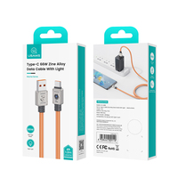 Kabel Charger Super Cepat USAMS SJ686 USB Type-C untuk Ponsel, Kabel Data Pengisian Cepat 66W dengan Lampu, Bahan Zinc Alloy
