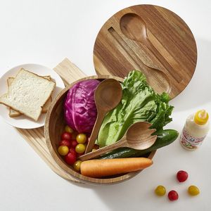 Saladier en bois d'acacia avec couvercle <span class=keywords><strong>Ustensiles</strong></span> en bois d'acacia pour fruits, salades et légumes, ensemble de bols à <span class=keywords><strong>salade</strong></span> en bois 4 pièces - Product Image 6