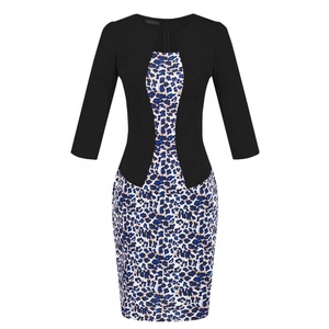 Falso in due pezzi matita Aderente In Pizzo Più Il vestito <span class=keywords><strong>da</strong></span> formato del vestito stampa Floreale a maniche lunghe Con Cintura ufficio vestiti dalle donne - Product Image 3