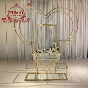 Heart Shape Wedding Decorative Wine Rack Back Bar Golden Metal Display Shelf - Product Image 1