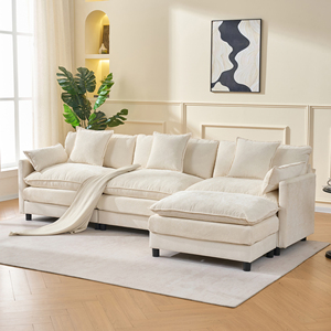 Sofá Seccional Modular en Forma de L, Extensible, de Chenilla Beige, Asiento Profundo, Otomana, Estilo Nórdico, Muebles para Sala de Estar - Product Image 4