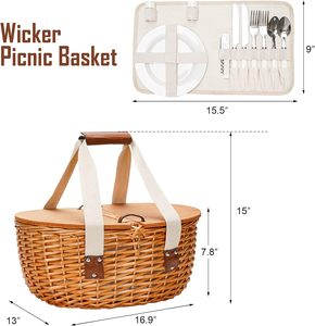 JY Set for 2 with Insulated Cooler Bag and Cutlery Service <strong>Kits</strong> Wooden Lids &amp; Handles Willow Picnic <strong>Hamper</strong> <strong>Basket</strong> Lining - Product Image 2