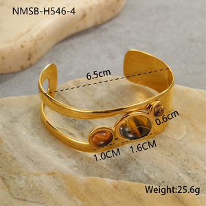 Bracelet en acier inoxydable avec un design ouvert, tendance et large, bijoux plaqués - Product Image 6