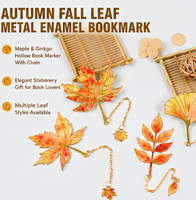 Marque-page en métal Feuille d'automne, émail érable et ginkgo, avec pendentif chaîne, ajouré doré, cadeau pour les amateurs de lecture