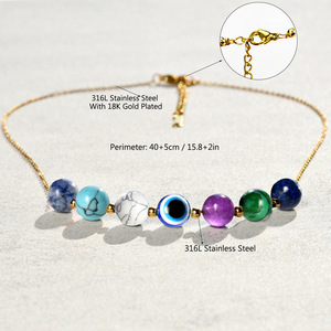 Catena in acciaio inossidabile di qualità <span class=keywords><strong>accessori</strong></span> con perline in pietra naturale grazioso cristallo colorato malefico occhio collana regali per le donne - Product Image 6
