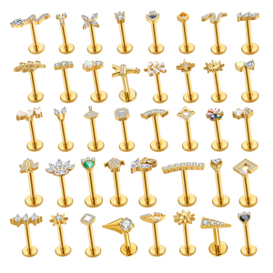 Pendiente clásico de titanio y circonita chapado en oro de 24K para boda, 16g, para hélice, tragus, lóbulo, con parte trasera plana, para niños - Product Image 1