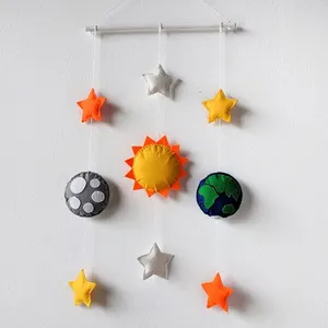 Felt Sun Earth Moon and stars wall hanging felt baby crib mobile nursery solar system space-themed nursery decoration