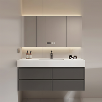 Meuble de salle de bain moderne de style industriel en MDF avec miroir Comptoir en marbre avec miroir LED de vanité de luxe