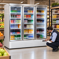Réfrigérateur commercial en acier inoxydable avec porte vitrée, 3 portes, refroidissement par air, sans givre, vitrine à boissons LED pour restaurant