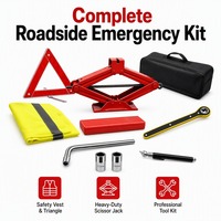 Cric ciseaux manuel en acier robuste 2T, kit d'urgence routier, gilet de sécurité réfléchissant, panneau triangulaire de signalisation, clé à roue, auto