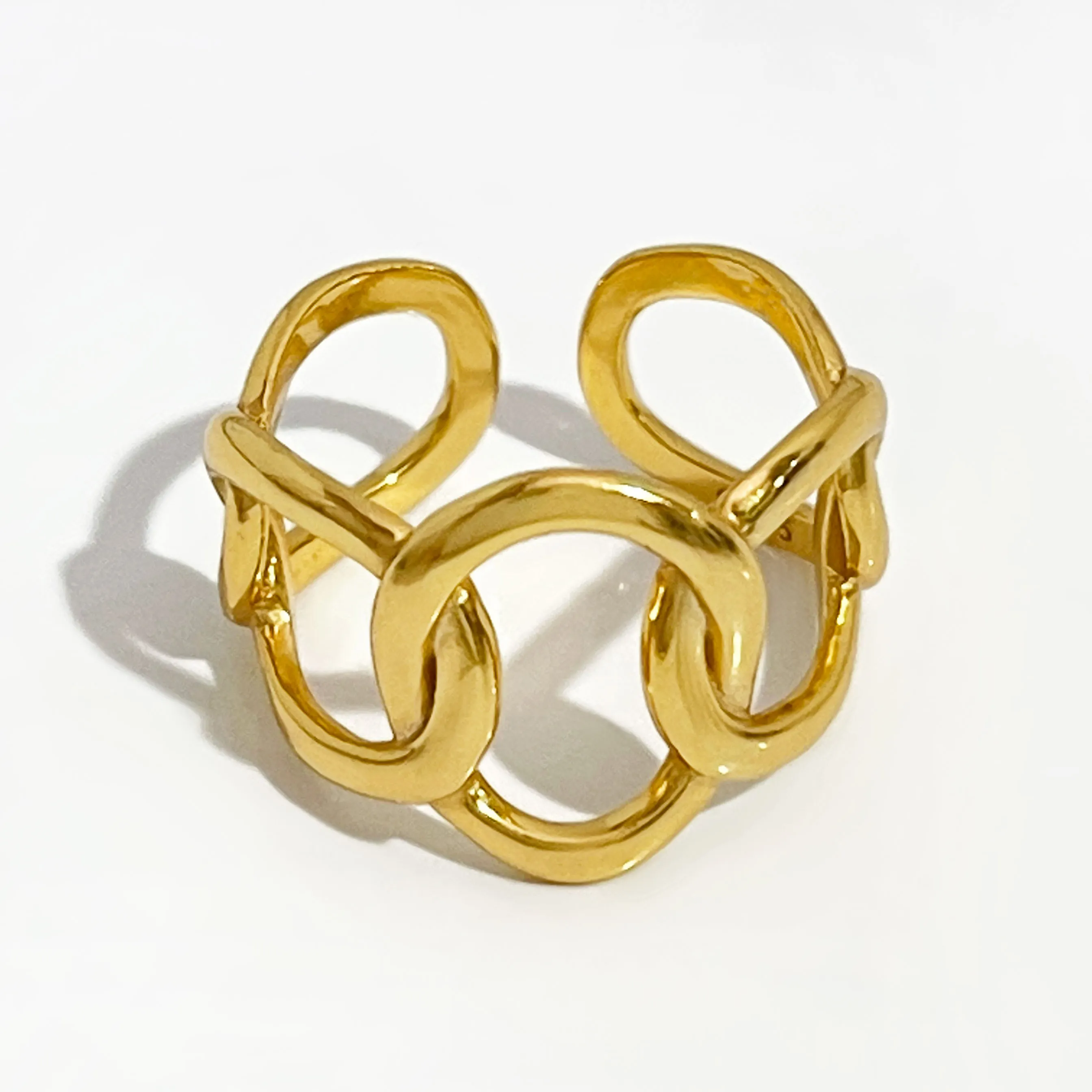 R0101 Curb Link Chunky Chain Breite Ringe Hohl gold Geometrischer Ring für Frauen 925 Sterling Silber Minimalist Ringe 2019 Resizable