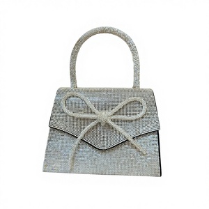 New Cross-border European American Vintage Fashion Full Bow Chain Small <b>Square</b> Cover Dinner Rhinestone Polyester Handbag Tanjing - Product Image 1