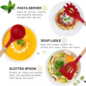 Accessoires de cuisine en silicone, ustensiles de cuisine, articles de cuisine avec manches en bois - Product Image 2