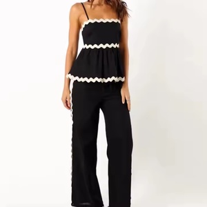 Nouveauté été : Ensembles en lin brodés pour femme, style plage, comprenant un haut court à bretelles et un pantalon ample - Product Image 4