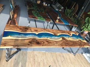 Muebles de mesa modernos de diseño para casas, mesa de comedor de restaurante de madera maciza epoxi de resina de Río personalizada - Product Image 4