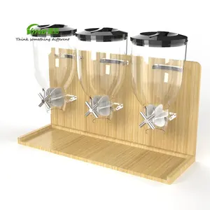 Wholesale OEM Dry Food Dispenser With Wooden Base Counter Top Display Candy Dispenser For Store Coffee Beans Nut Snacks