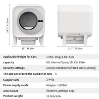 Bac à litière intelligent pour chat - Nettoyage automatique avec suivi de la santé pour plusieurs chats |   Grande capacité de 75 L |   Système de contrôle par application et système OdorLock