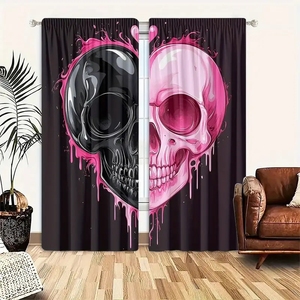 <span class=keywords><strong>Tende</strong></span> Gotiche <span class=keywords><strong>Rosa</strong></span> e Nere con Teschio e Cuore, Stile Dark Art, per Halloween, Decorazione Casa, 2 Pannelli Personalizzabili - Product Image 1